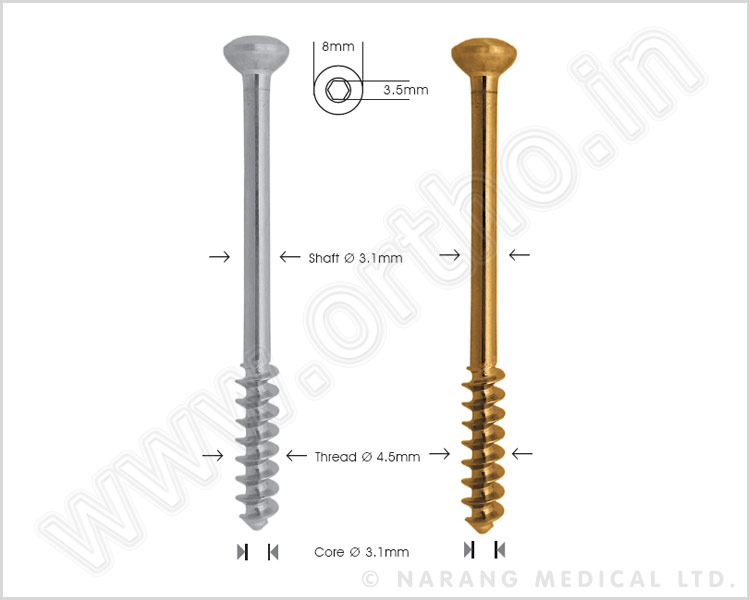 Cancellous Bone Screw 4.5mm Short Thread